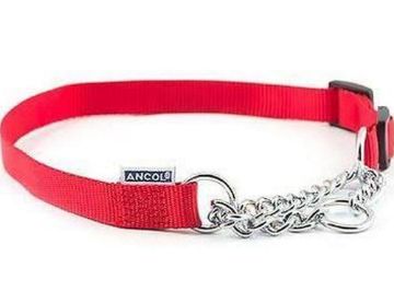 Ancol Nylon Half Check Collar 1-2 Red 14" x 1