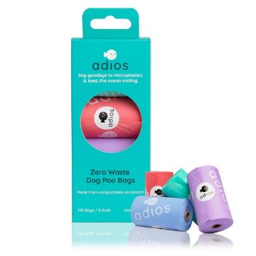 Adios Zero Plastic Poo Bags RAINBOW 8 x Rolls / 120 Bags Non-Handle x 1
