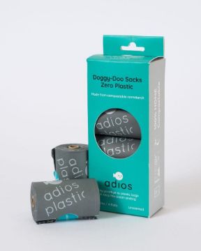 Adios Zero Plastic Poo Bags GREY 4 x Rolls / 60 Bags Handled x 1