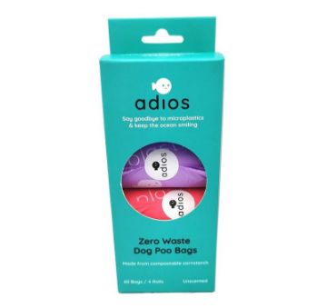 Adios Zero Plastic Poo Bags RAINBOW 4 x Rolls / 60 x Bags Non-Handle x 1
