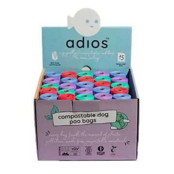 Adios Zero Plastic Poo Bags MIXED 50 x Rolls of / 750 x Bags CDU x 1