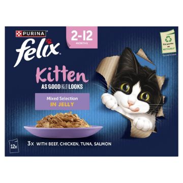 Felix AGAIL Kitten Pouch Mixed in Jelly 85g 12-Pack x 4