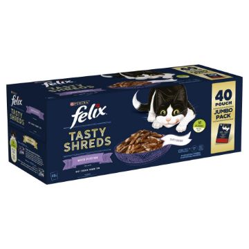 Felix Pouch Tasty Shreds Mixed Selection in Gravy 80g 40pk