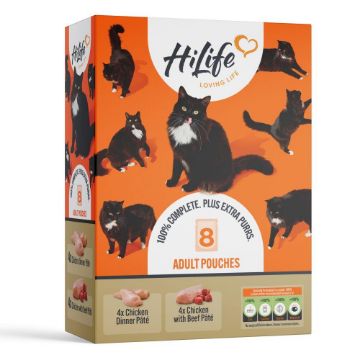 HiLife Cat Pouch Complete Chicken Pate Selection 70g 8pk x 4