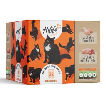 HiLife Cat Pouch Complete Chicken / Chicken with Beef Pate 70g 32pk x 1