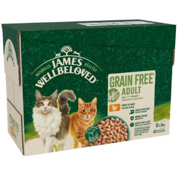 JWB Adult Cat Pouch Grain Free Turkey in Gravy 85g x 12