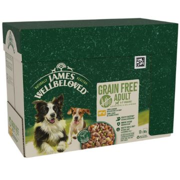 JWB Adult Dog Pouch Grain Free Lamb & Chicken & Veg in Gravy 90g 12pk x 1