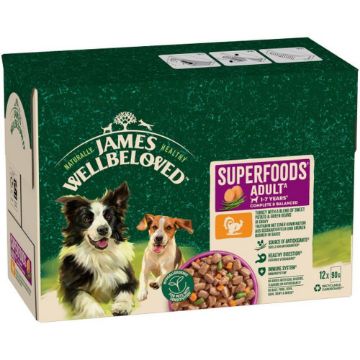 JWB Adult Dog Pouch Turkey Superfoods 90g 12pk x 1
