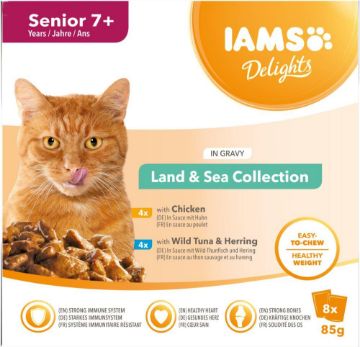 Iams Senior 7+ Cat Pouch Delights Land & Sea Collection Gravy 8pk x 1