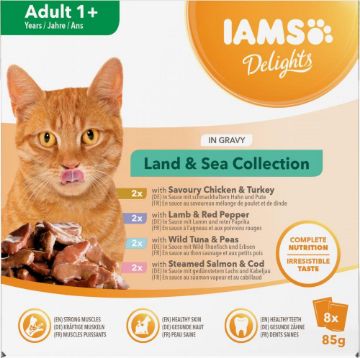 Iams Cat Pouch Delights Land & Sea Collection Gravy 8pk x 1