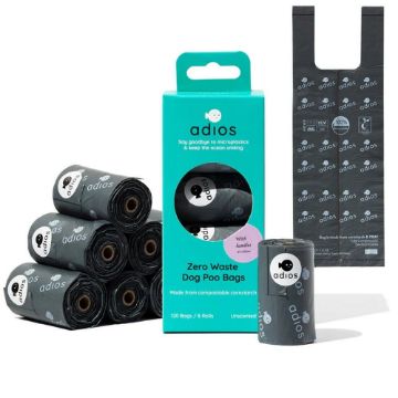 Adios Zero Plastic Poo Bags GREY 8 x Rolls / 120 Bags Handled x 1
