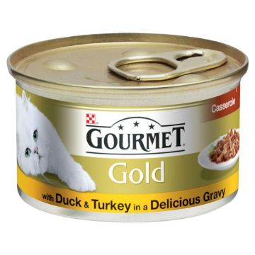 Gourmet Gold Cat Can Duck & Turkey Casserole in Gravy 85g x 12