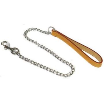 Ancol Leather Chain Lead 50kg Heavy 36" Tan x 1