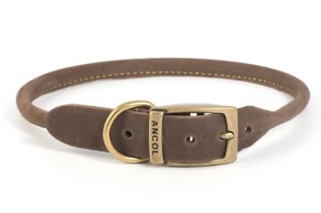 Ancol Timberwolf Rolled Leather Collar Sable 24" Size 7 x 1