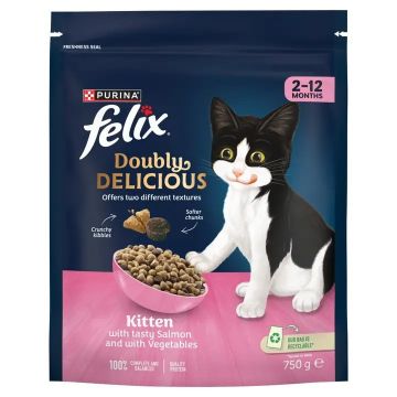 Felix Dry Doubly Delicious Kitten Salmon & Veg 750g x 4