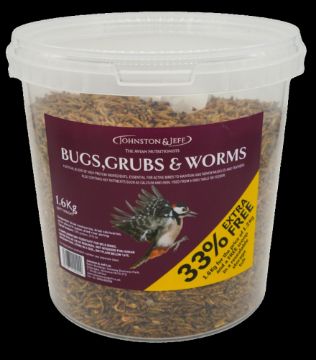 J&J Dried Bugs Grubs & Worms 1.6kg TUB x 1