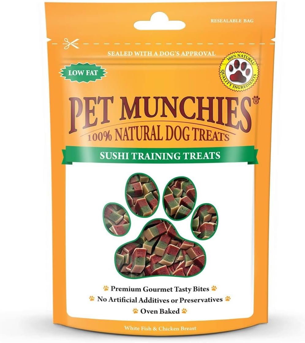 Pet Munchies Sushi Dog Training Treats, Oven Baked Tasty Bites with Natural Real Meat, Low in Fat 50g (Pack of 8)