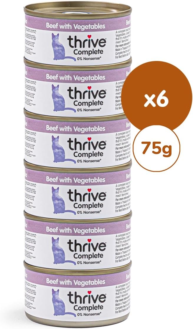 Thrive Complete Beef with Vegetables Wet Cat Food – Single Protein – Adult & Senior – 12 x 75g Cans
