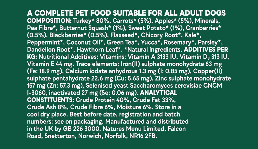 Natures Menu Freeze Dried Complete & Balanced Dog Food Nuggets - Turkey - 250g
