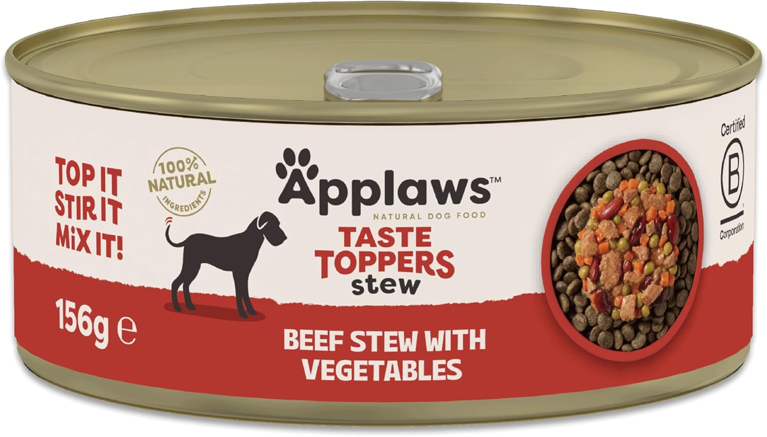 Applaws 100% Natural Wet Dog Food Tins, Grain Free Beef with Vegetables Stew, 156g (Pack of 12)
