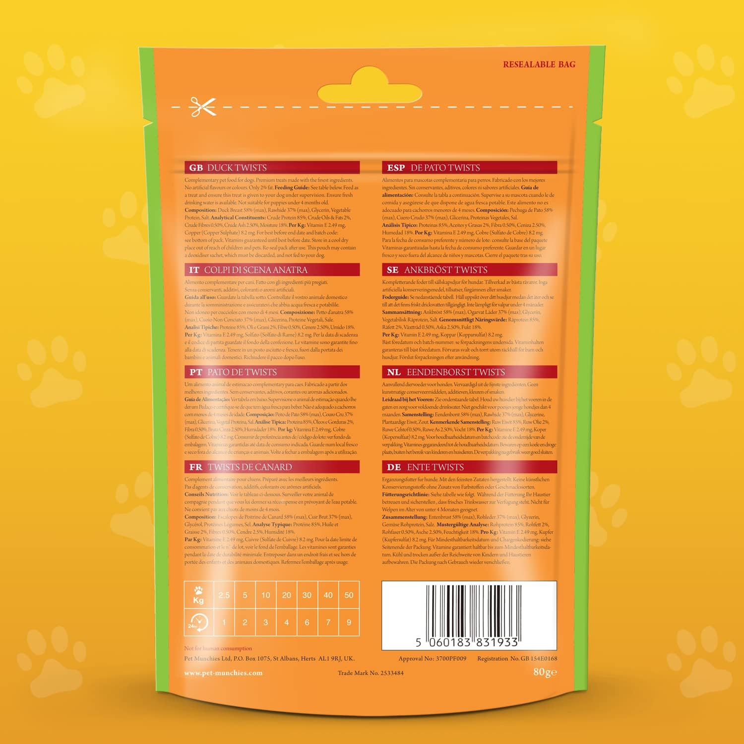 Pet Munchies Dog Treats Duck Twists 80g x 8