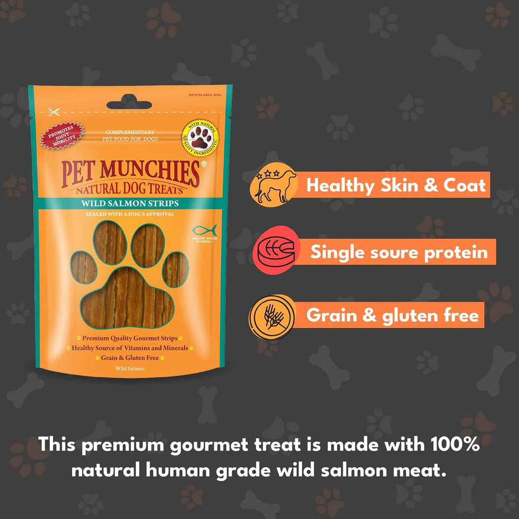 Pet Munchies Dog Treats Wild Salmon Strips 80g x 8