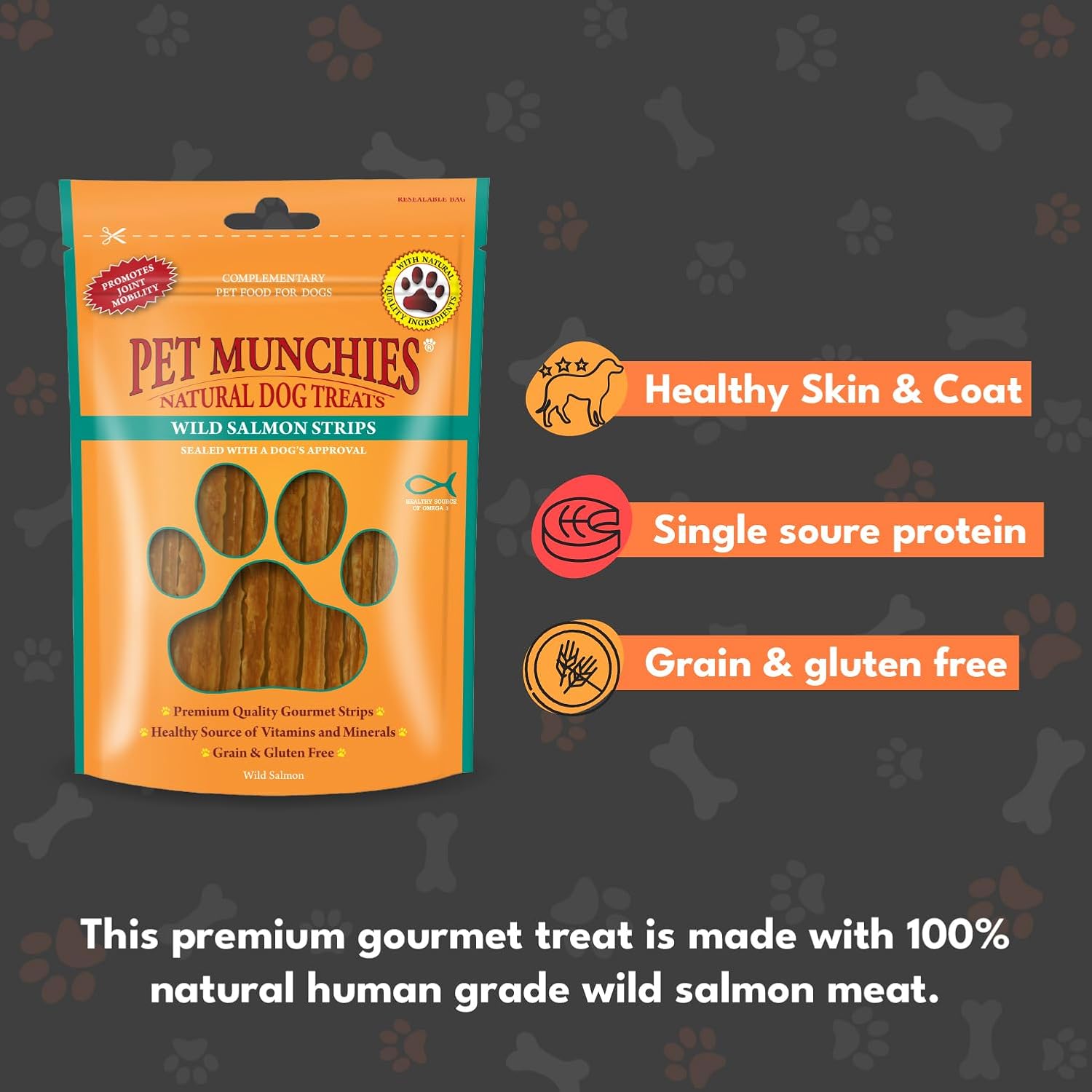 Pet Munchies Dog Treats Wild Salmon Strips 80g x 8