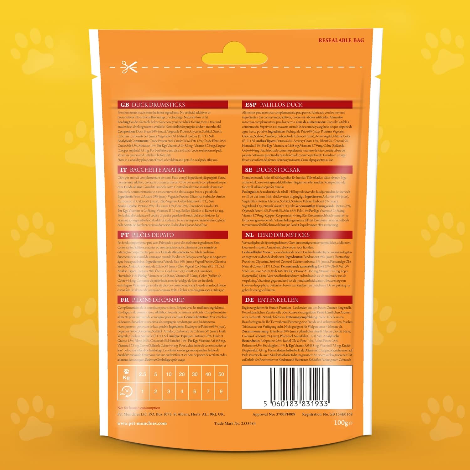 Pet Munchies Dog Treats Duck Drumsticks 100g x 8