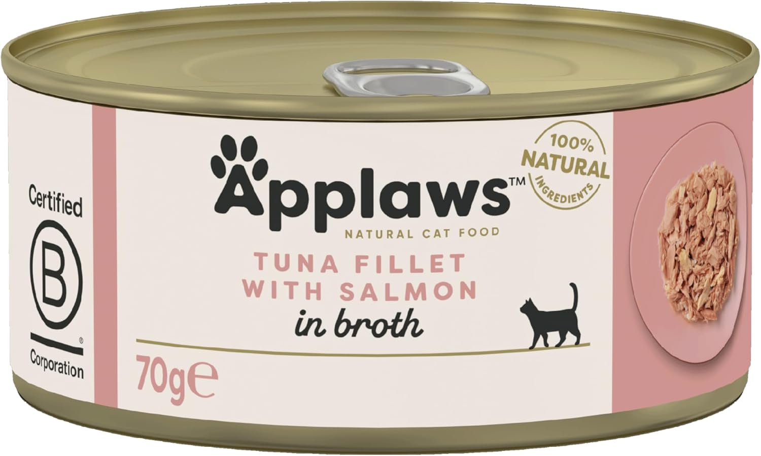 Applaws 100% Natural Wet Cat Food Tin, Tuna Fillet with Salmon in Broth 70g Tin (Pack of 24)