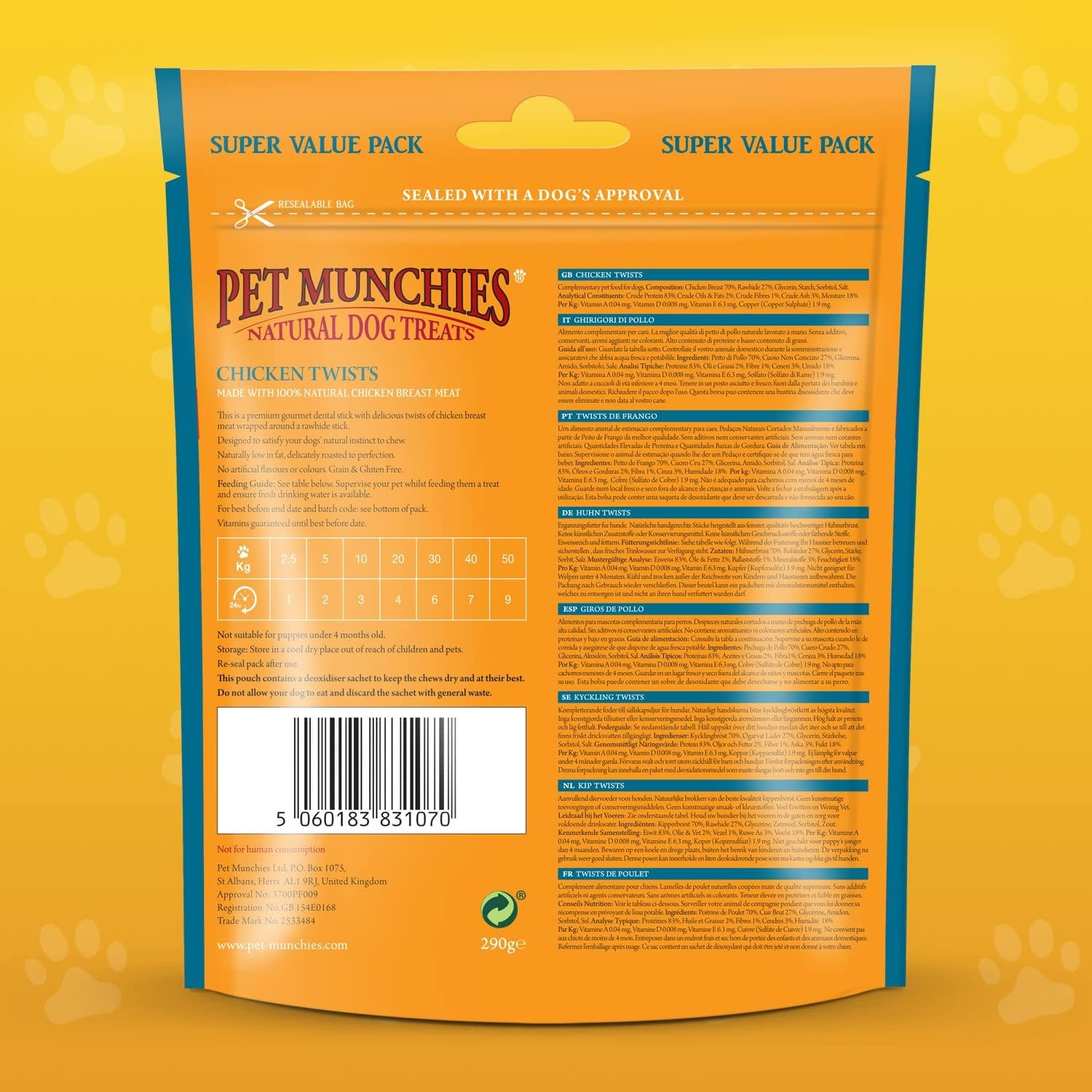 Pet Munchies Dog Treats Chicken Twists 290g x 3