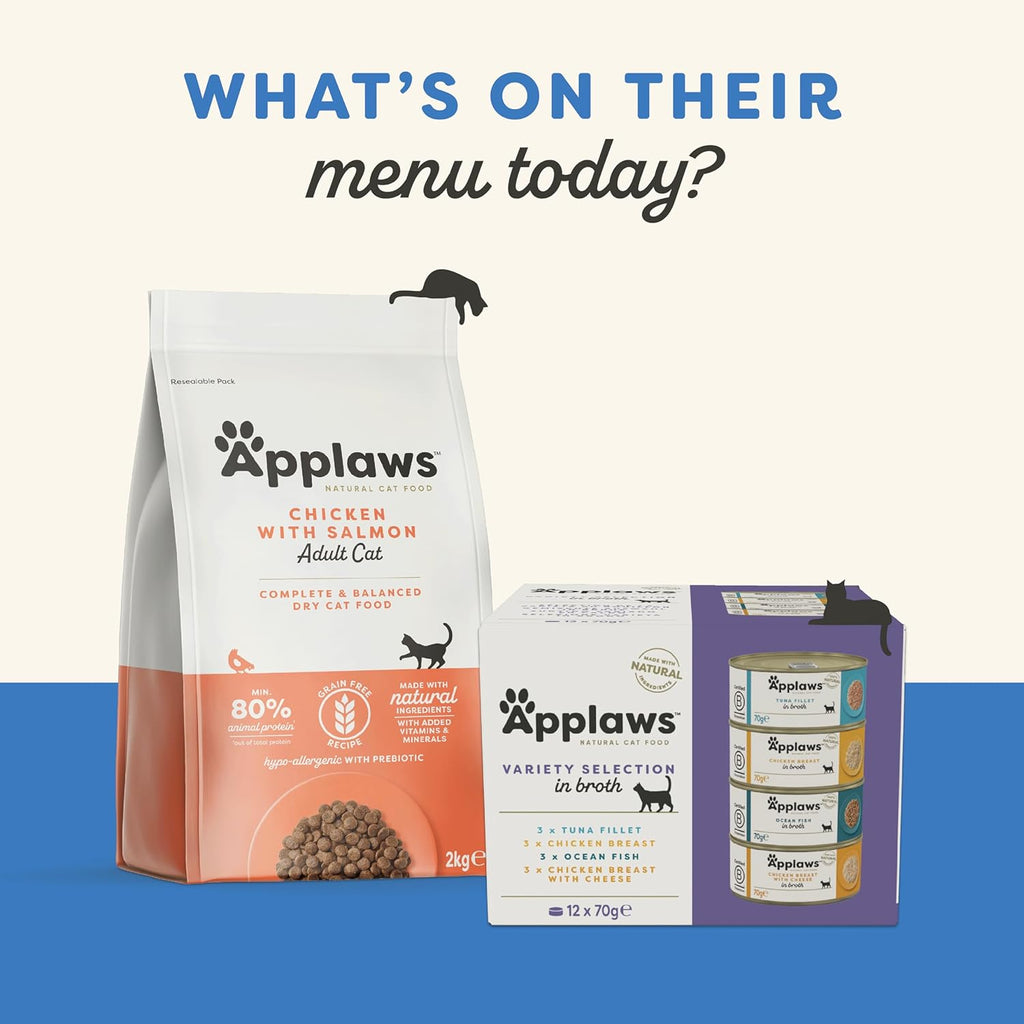 Applaws 100% Natural Wet Cat Food Tins, Tuna Fillet with Prawn in Broth 70 g for Adult Cats (24 x 70 g Tins)