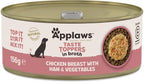 Applaws 100% Natural Wet Dog Food Tins, Chicken Breast with Ham and Vegetable in Broth, 156g (Pack of 12)