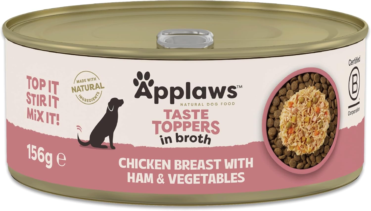 Applaws 100% Natural Wet Dog Food Tins, Chicken Breast with Ham and Vegetable in Broth, 156g (Pack of 12)