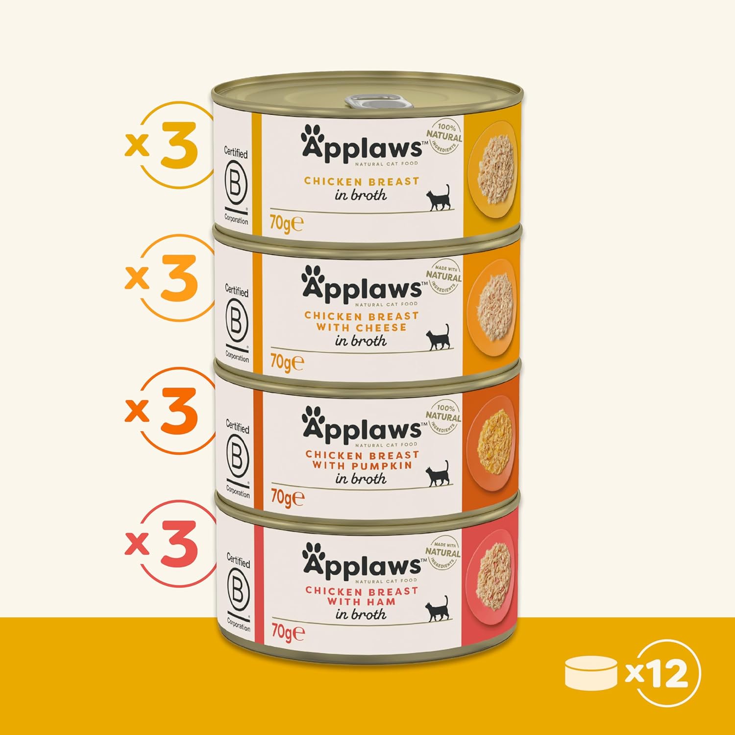 Applaws Cat Can Chicken Selection in Broth 70g 12pk x1