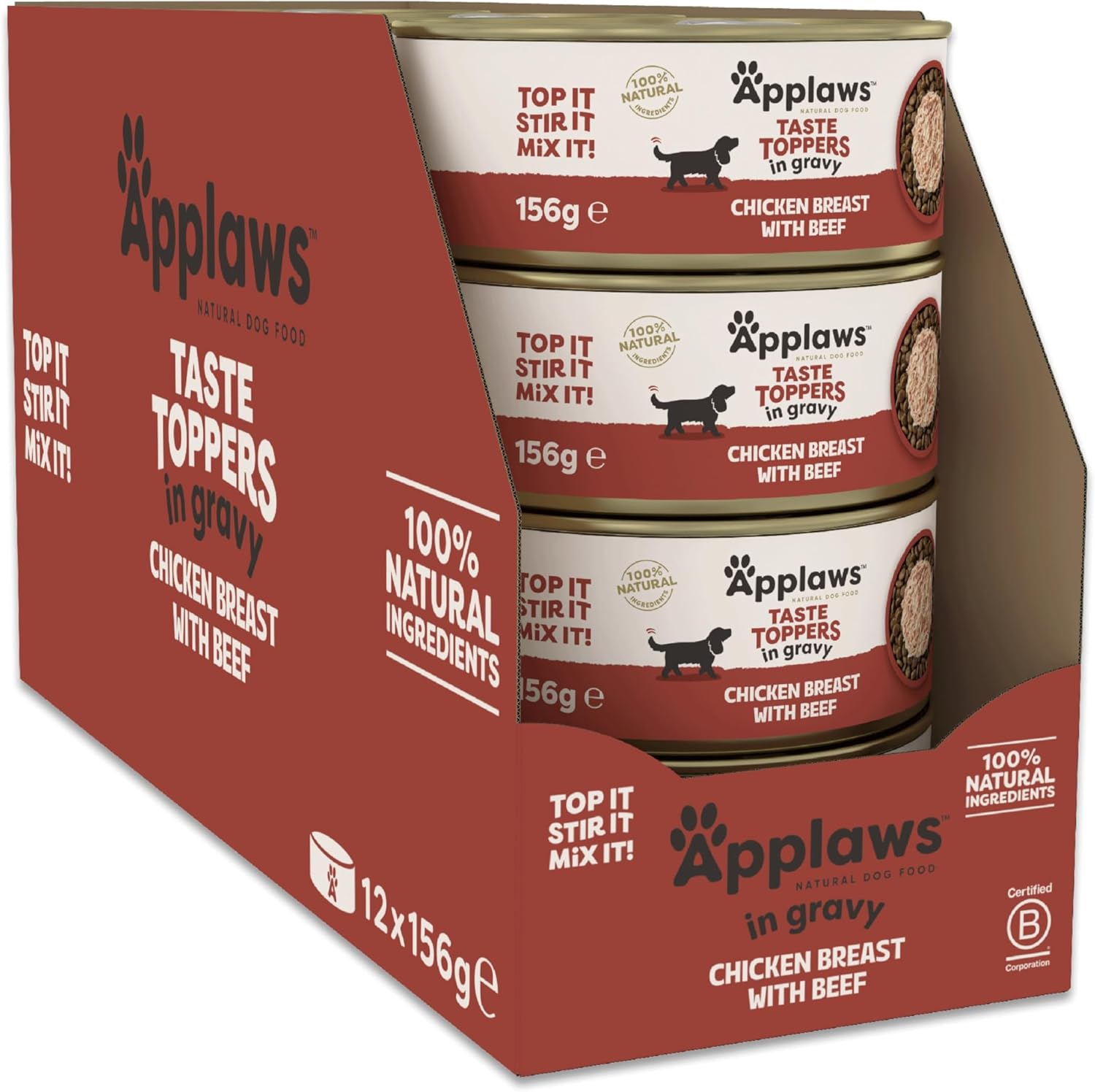 Applaws 100% Natural Wet Dog Food, Grain Free Chicken with Beef in Gravy Tin, 156g (Pack of 12)