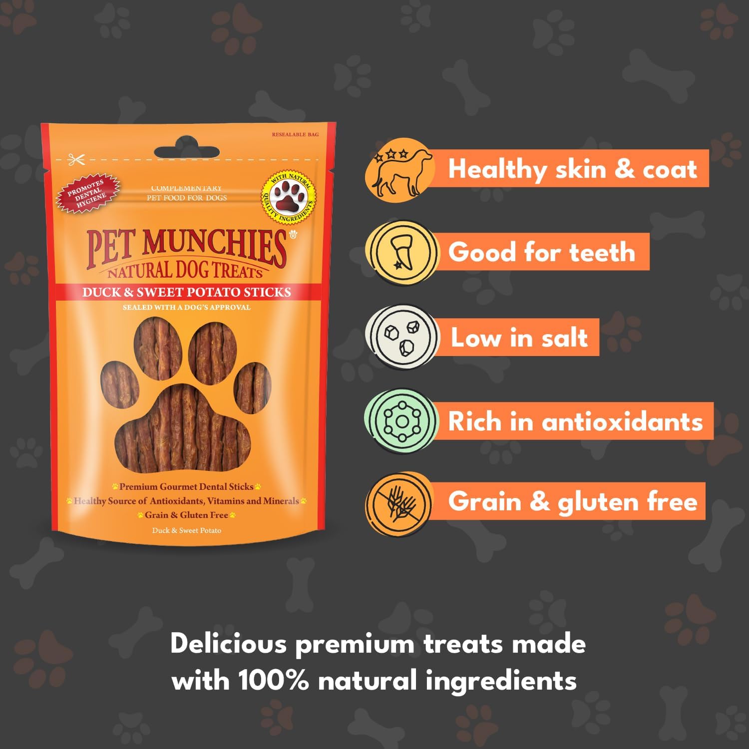 Pet Munchies Dog Treats Duck & Sweet Potato Sticks 90g x 8