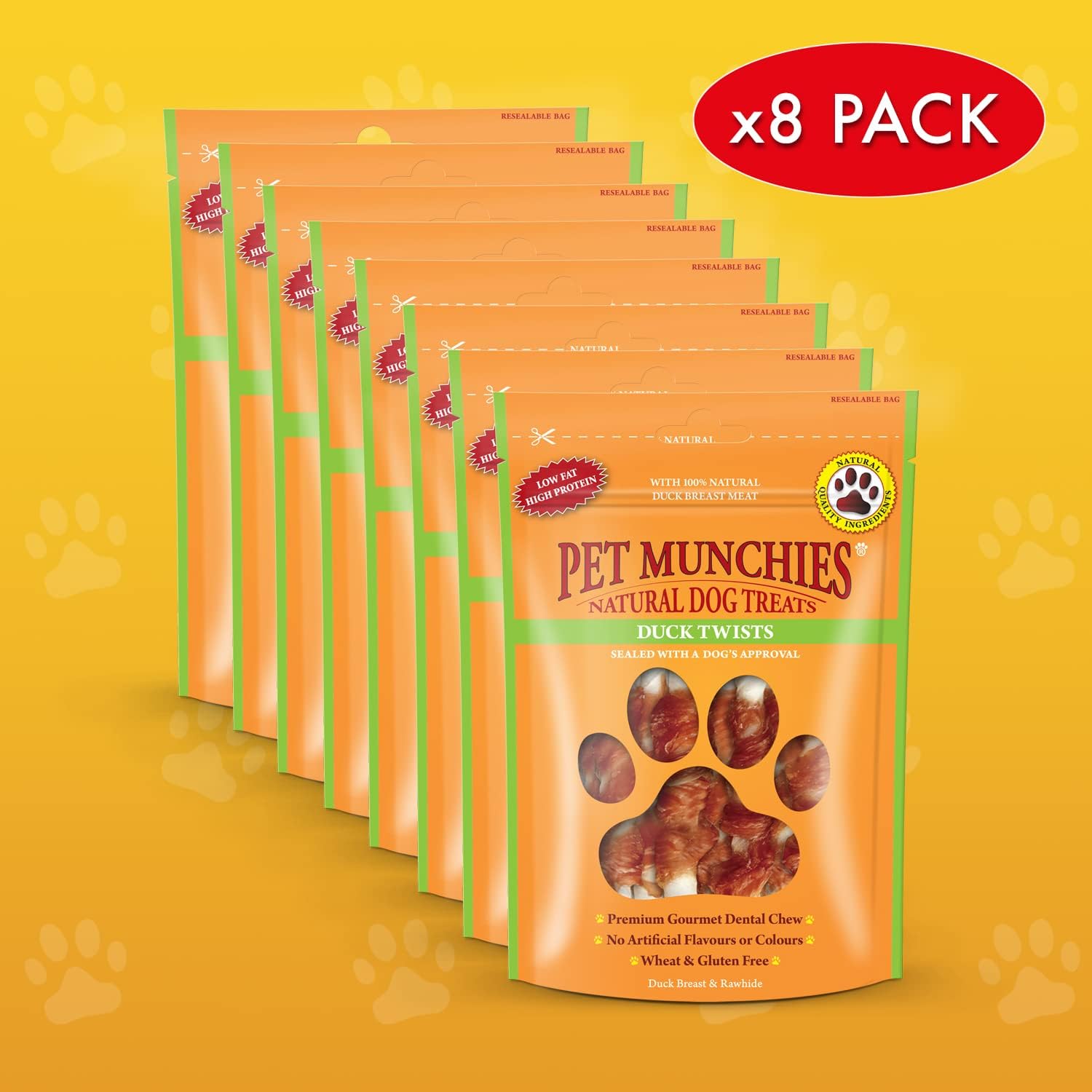 Pet Munchies Duck Twists Dog Treats, Premium Grain Free Dental Sticks with Natural Real Meat, Low in Fat and High in Protein 80g (Pack of 8)