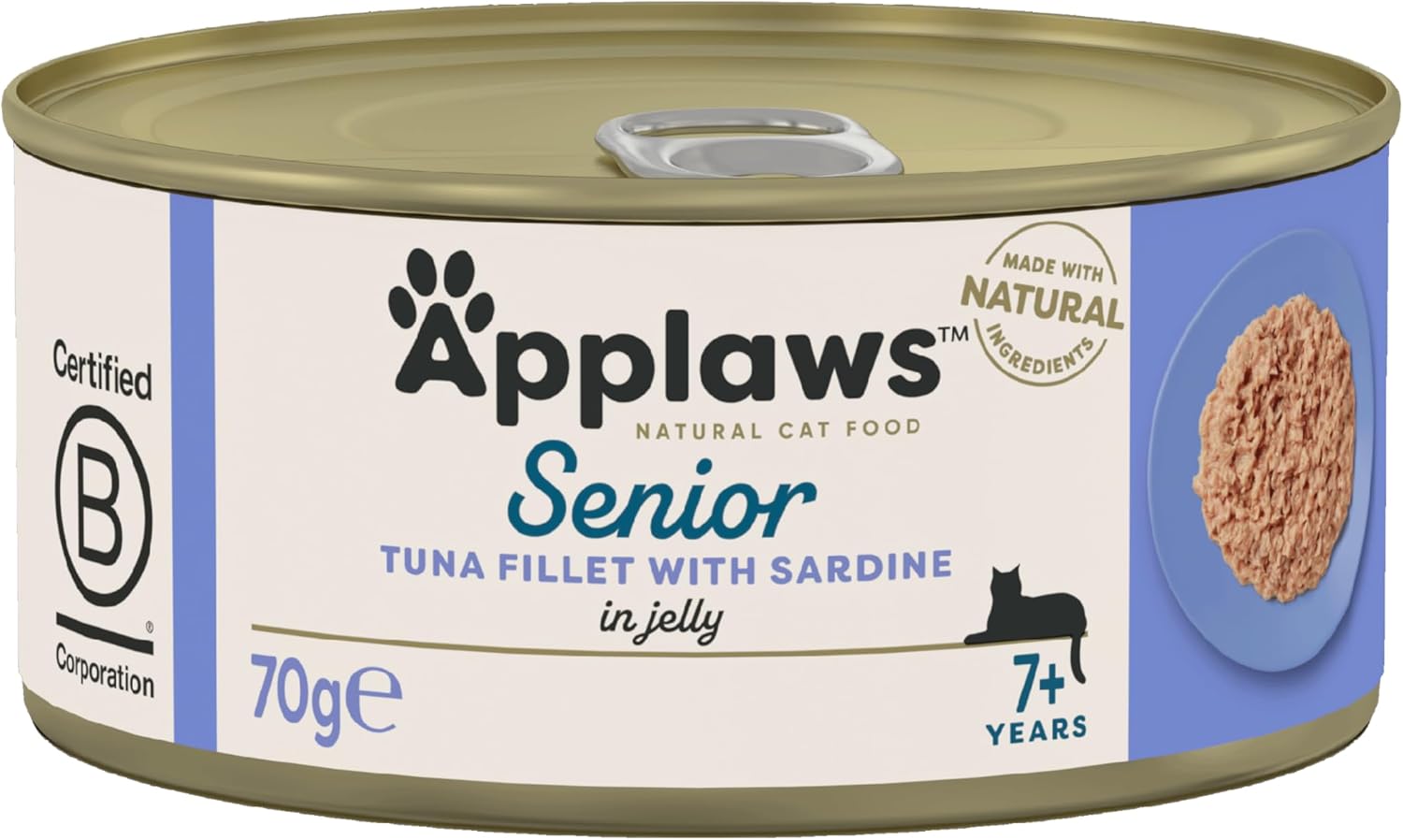 Applaws Natural Senior Wet Cat Food, Tuna with Sardines in a Soft Mousse 70g Tin(Pack of 24 x 70g Tins)