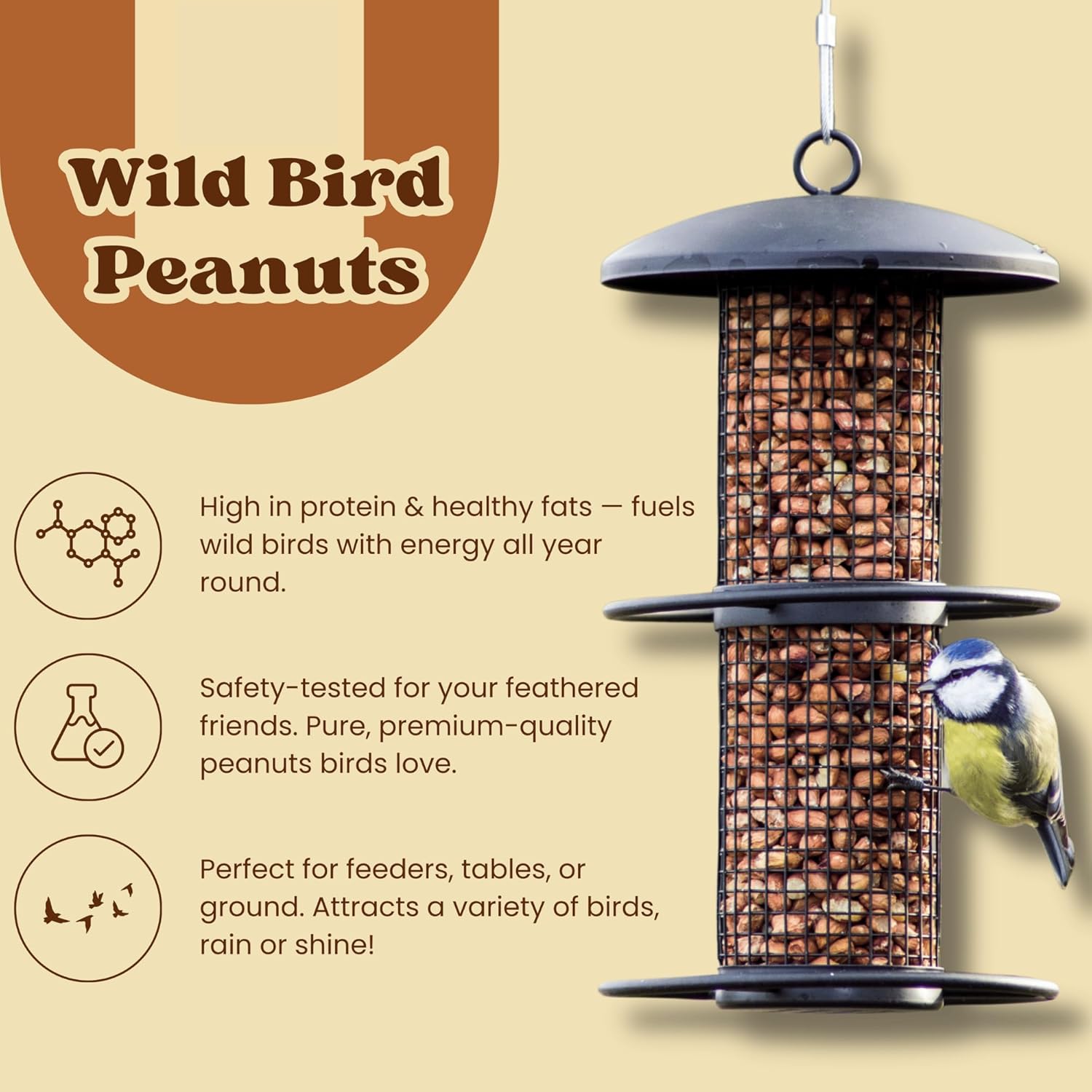 1L Bag Premium Wild Bird Peanuts - High Protein Peanuts for Wild Birds, Rich in Healthy Fats, Fibre & Vitamins, Ideal for Feeders, Supports Bird Health, Clean & Fresh Wild Bird Food