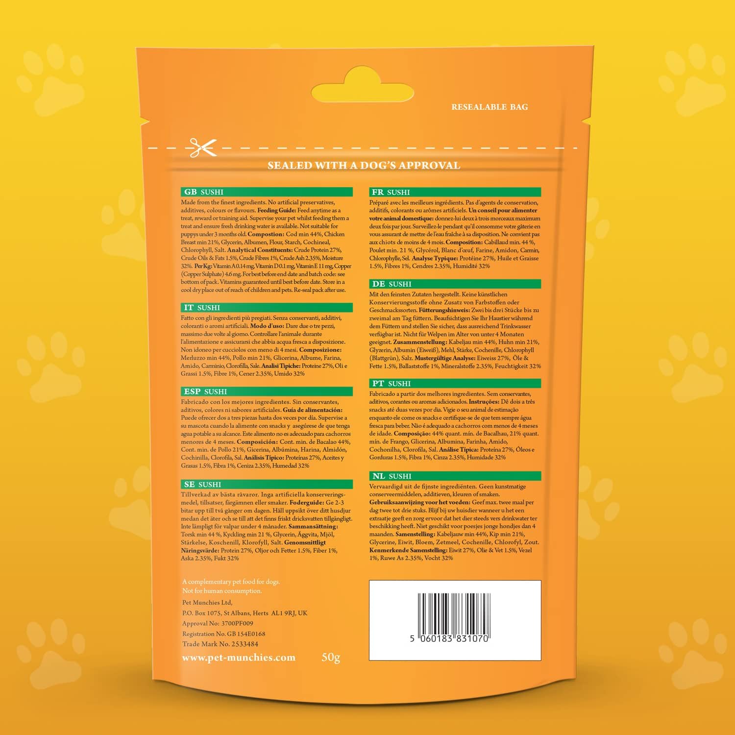 Pet Munchies Dog Training Treats Sushi 50g x 8