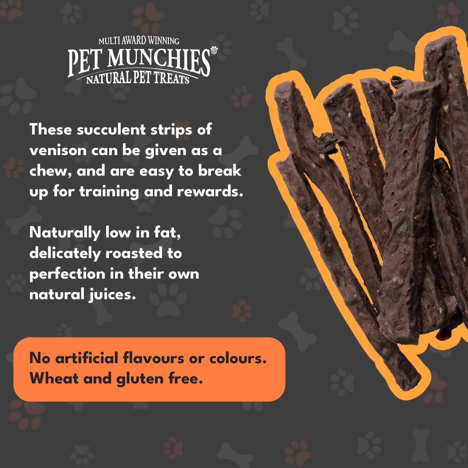 Pet Munchies Dog Treats Venison Strips 75g x 8