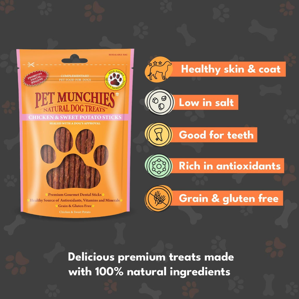 Pet Munchies Dog Treats Chicken & Sweet Potato Sticks 90g x 8