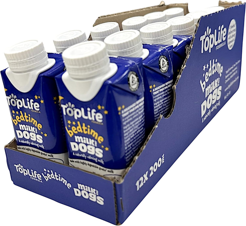 TopLife Bedtime Calming Milk for Dogs - Keeps Dogs Hydrated - Chamomile & Honey Goats' Milk, 12 x 200ml
