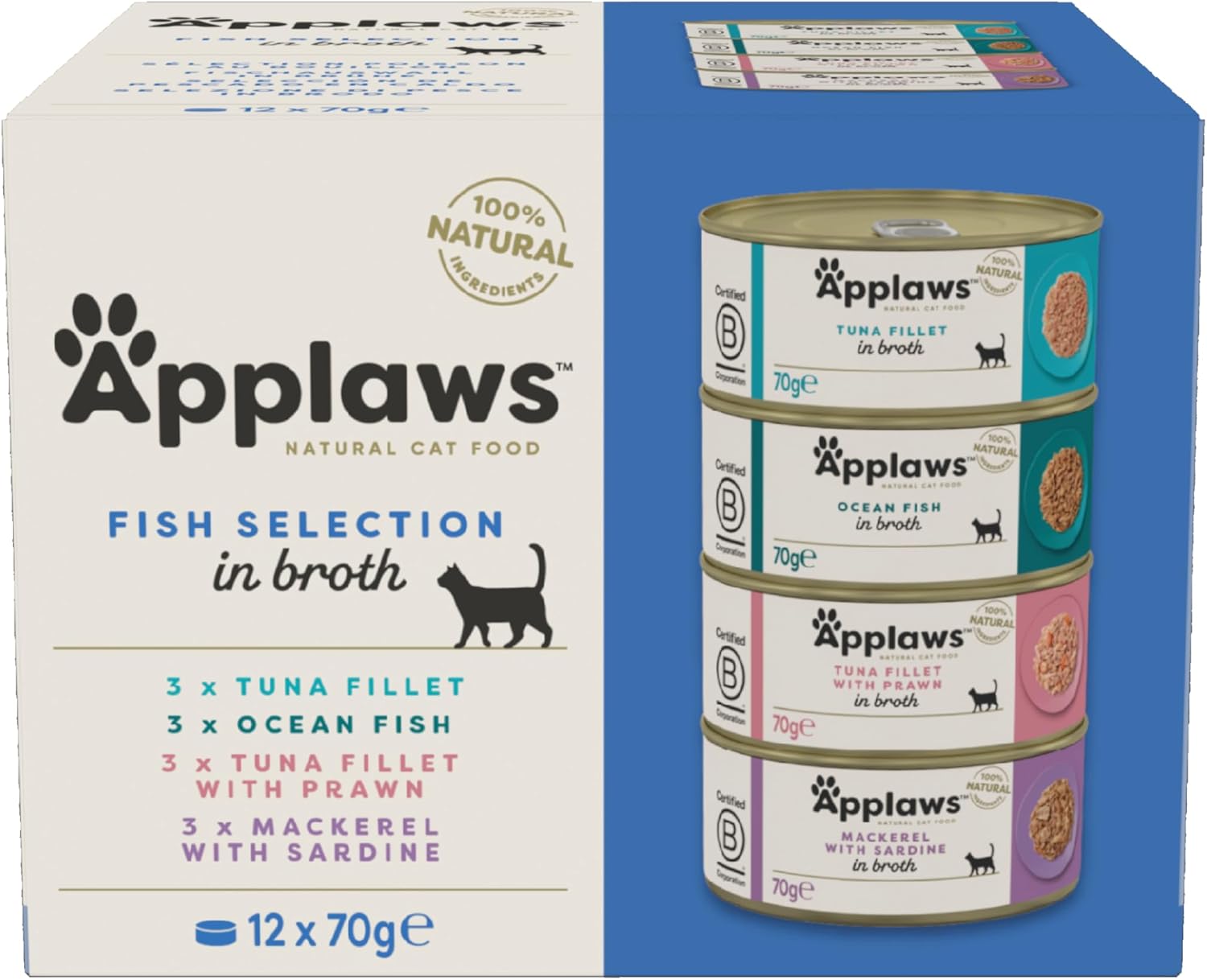 Applaws Cat Can Fish Selection in Broth 70g 12pk x1
