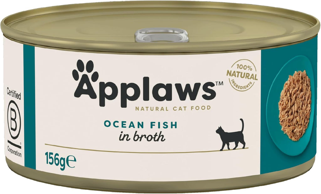 Applaws 100% Natural Wet Cat Food, Ocean Fish In Broth, 156g Tin (Pack of 24)