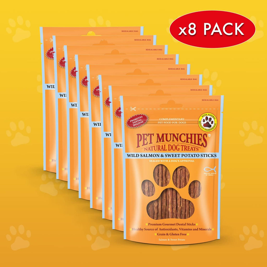 Pet Munchies Dog Treats Wild Salmon & Sweet Potato Dental Sticks 90g x 8