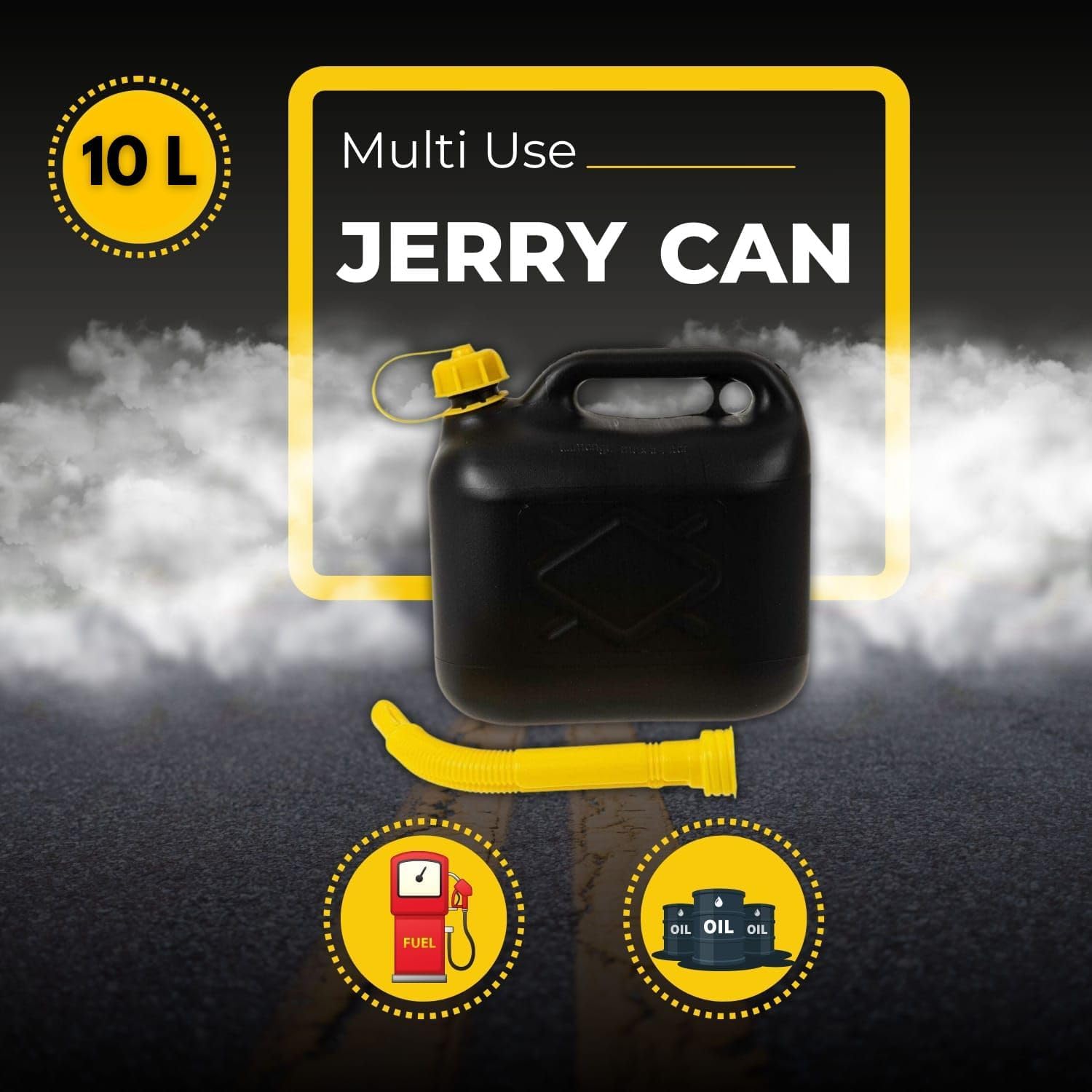 10 Litre Jerry Can for Petrol Diesel Fuel with Spout, Emergency Backup Fuel Storage for Cars, Motorcycles & Vans