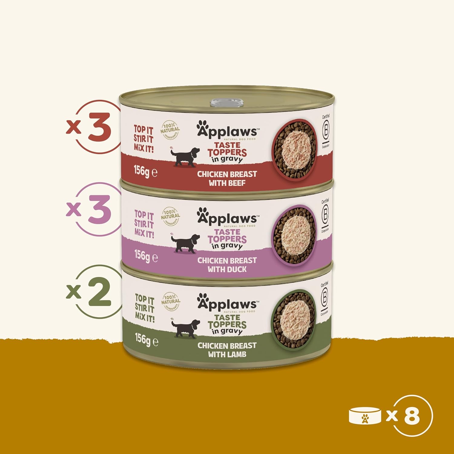 Applaws 100% Natural Wet Dog Food Tin, Grain Free Chicken and Meat Selection in Gravy 8 x 156g Tins