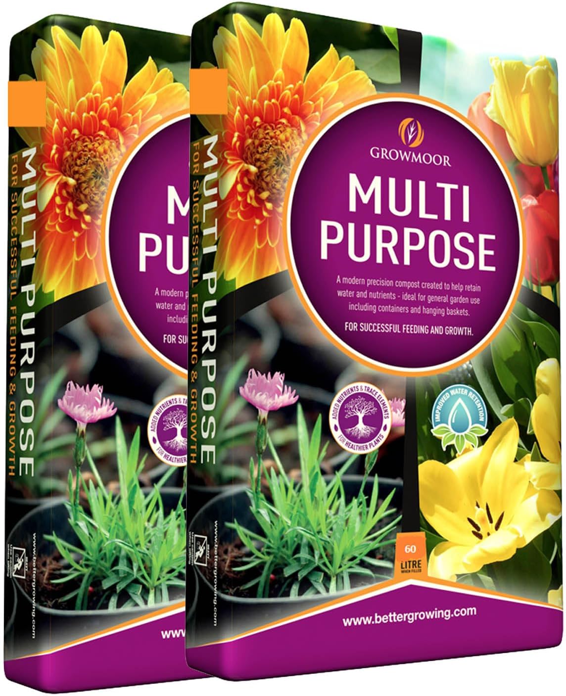 GROWMOOR Multi Purpose Potting Compost Garden Beds Borders Pots Baskets (Pack of 2)