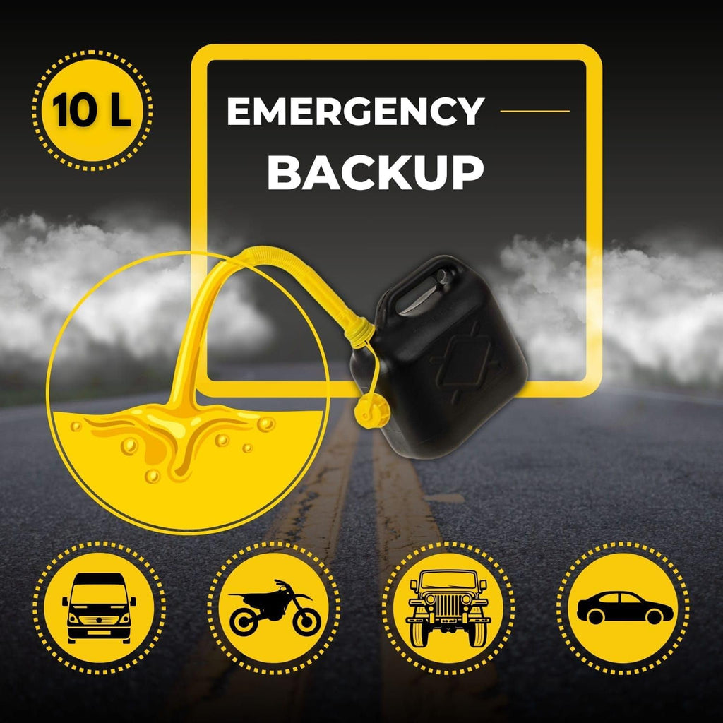 10 Litre Jerry Can for Petrol Diesel Fuel with Spout, Emergency Backup Fuel Storage for Cars, Motorcycles & Vans